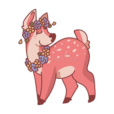 Pink Cute Cartoon Deer Animal Illustration Kawaii Girly Doe With