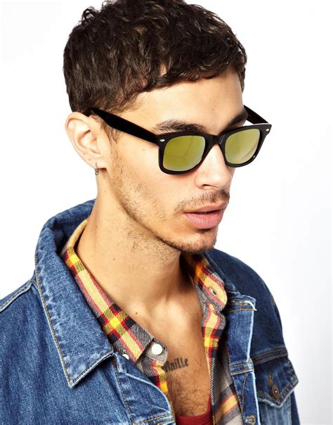Asos Wayfarer Sunglasses With Yellow Mirror Lens In Black For Men Lyst