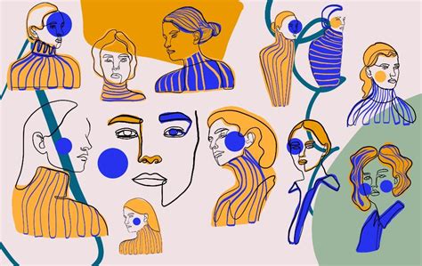 An Abstract Drawing Of People With Different Hair Styles And Colors