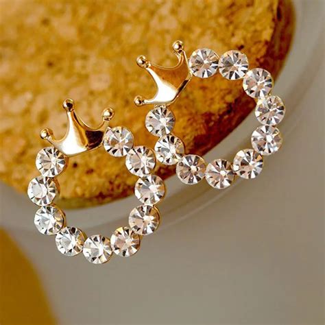 Women Earrings Crystal Rhinestone Queen Crown Earrings Studs Earrings
