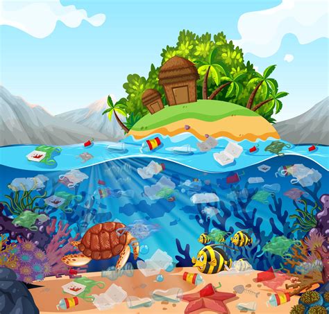 Water Pollution With Plastic Bags In Ocean 1445144 Vector Art At Vecteezy