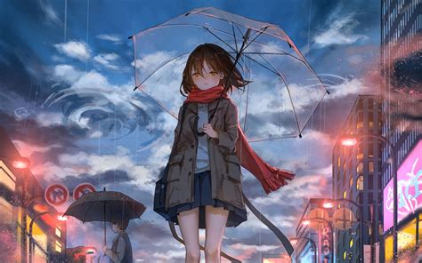 Download Wallpaper 2560x1600 Girl Umbrella Anime Rain