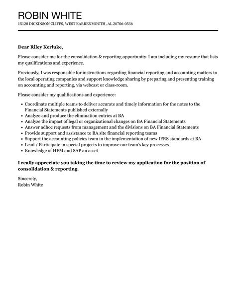 Consolidation And Reporting Cover Letter Velvet Jobs