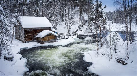 Rivers Finland Houses Winter Snow Nature Wallpaper 3000x1687 992147
