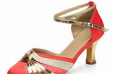 ankle pumps strap satin dance shoes leatherette ballroom heels women jjshouse