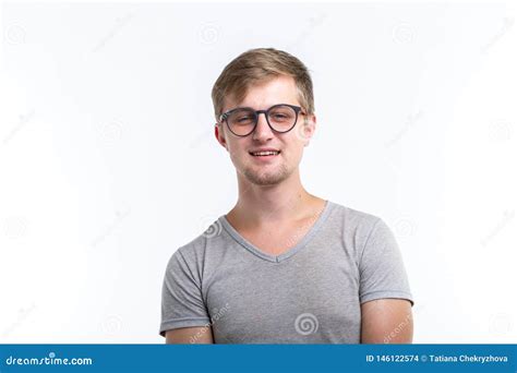 Geek Education People Concept Young Man Over The White Background