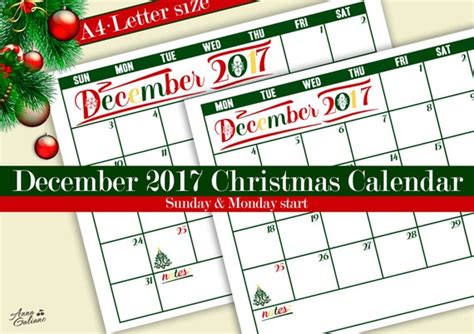 December 2017 Christmas Calendar Christmas Printable