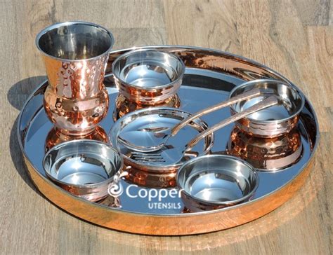 Pure Copper Steel Traditional Thali For Indian Dishes Set Of 1 Copper Kitchen Accessories