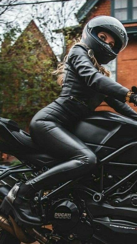 black leather motorcyclist motorbike girl girl motorcyclist biker outfit