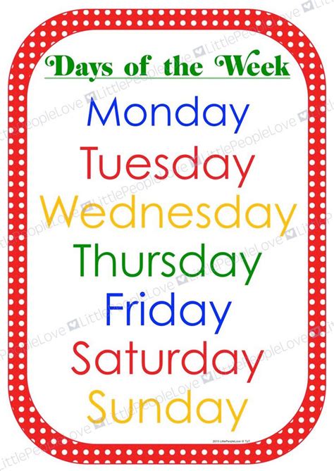 Days Of The Week Poster And Card Set Etsy Australia Classroom