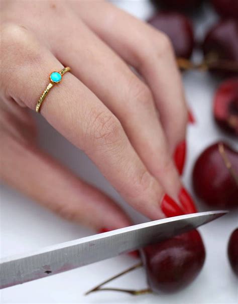 Raw Stone Silver Stacking Ring Turquoise Turquoise Birthstone Raw