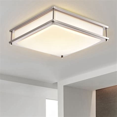 Square Satin Nickel Dimmable Led Flush Mount Ceiling Light With Selectable Color Temperature