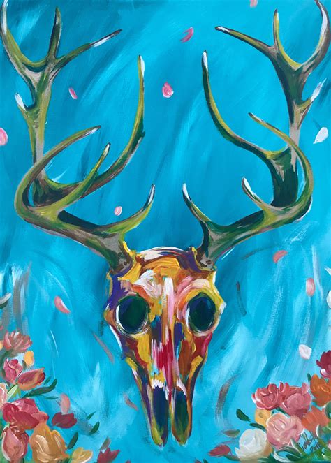 Deer Skull Painting In Acrylic By My Mythical Pets Etsyme