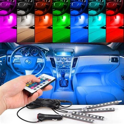 4 Pack Color Changing Led Interior Automotive Lighting Strips With Re