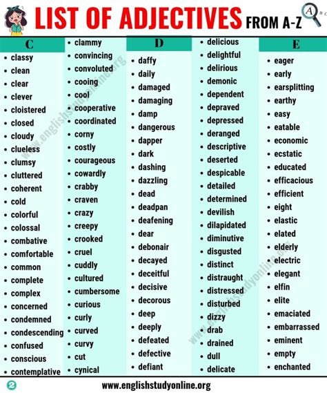 List Of Adjectives Adjectives From A To Z For ESL Learners English Study Online