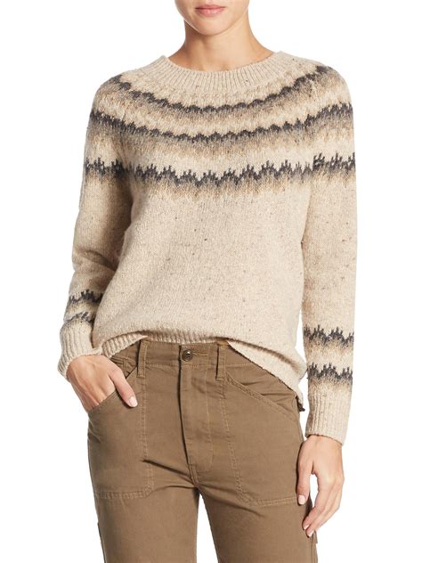 Vince Fair Isle Cashmere Sweater In Natural Lyst