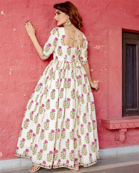 Beige Floral Block Printed Dress By Aachho The Secret Label