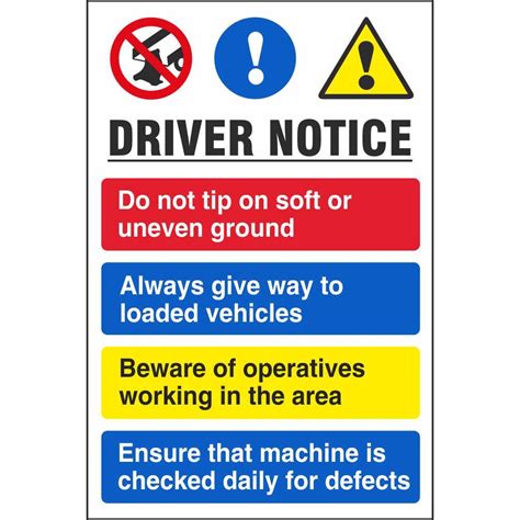 Machinery Driver Notice Signs Multi Notice Site Safety Signs Ireland