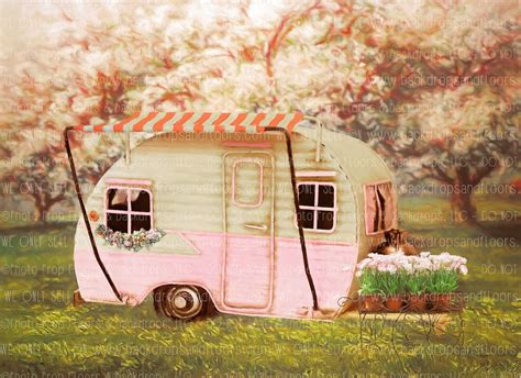 Vintage Camper Photography Backdrops Pink Retro Rv Etsy