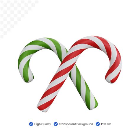 Premium Psd 3d Rendering Two Candy Canes With One Green Isolated