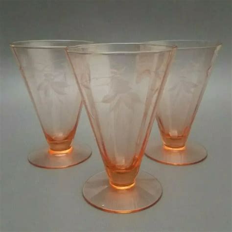 vintage pink depression glass etched parfait glasses set of 3 24 00 picclick