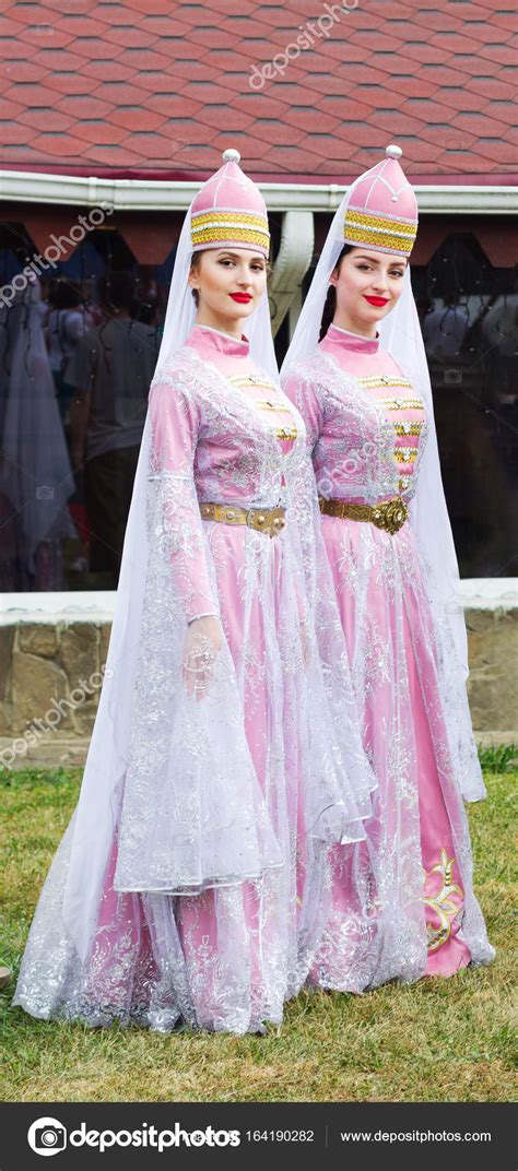 Young Girls Circassian In Adyghe Traditional Costumes At The Festival