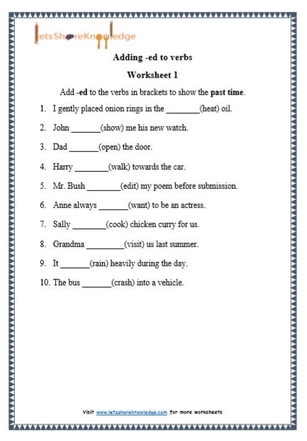 Grade 1 Grammar Adding Ed To Verbs Printable Worksheets Lets Share