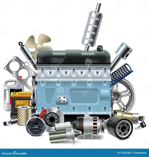Vector Engine With Car Spares Stock Vector Illustration Of
