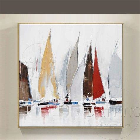 Zhuaiba Simple Design Artist Hand Painted Abstract Boats Landscape Oil