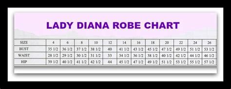 Lady Diana Robe Size Chart Lady Diana Chart Size Chart