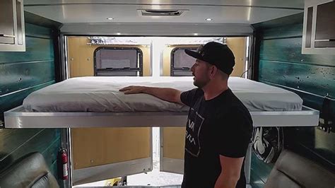 Non Electric Bed Lift In His Cargo Tiny House Cargo Trailer