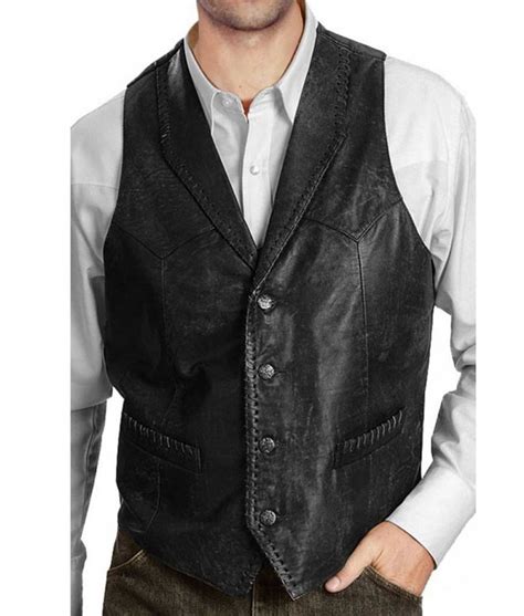 Mens Horse Riding Distressed Black Leather Vest Jackets Creator