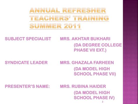 Ppt Annual Refresher Teachers Training Summer 2011 Powerpoint