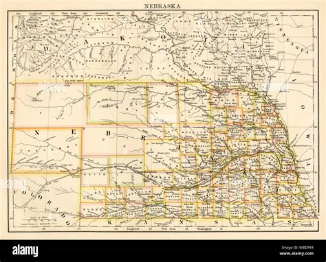 Mapa De Nebraska 1870 Litografía De Color Fotografía De Stock Alamy