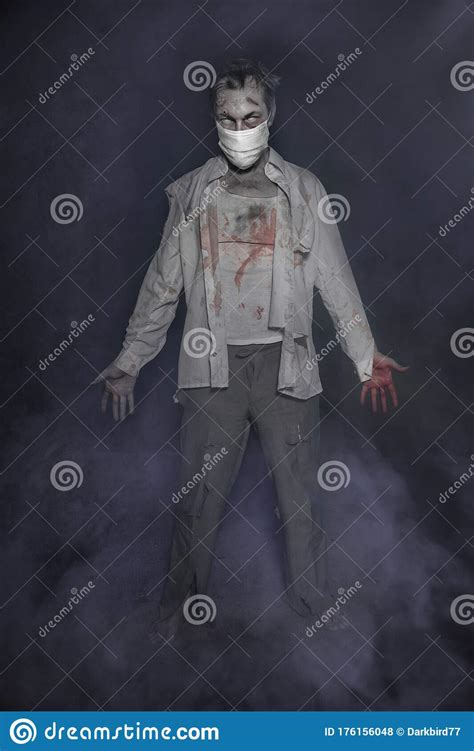 Zombie Wearing Medical Mask. Coronavirus, Pandemic and Apocalypse