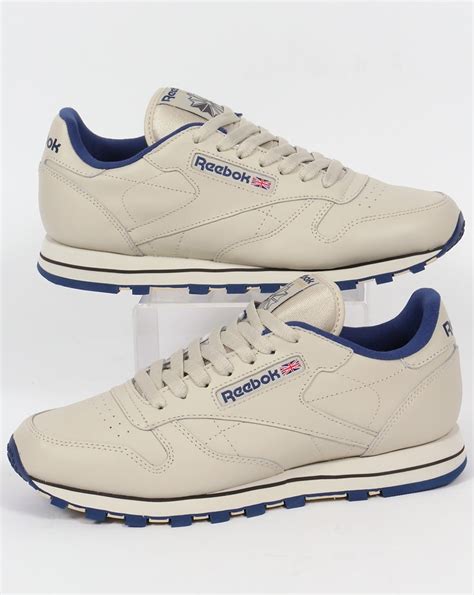 Reebok Classic Leather Trainers Ecru Navy Shoes Utility Mens