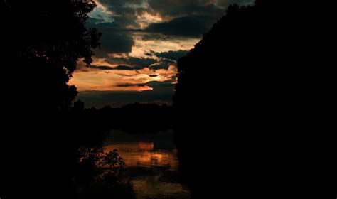Wallpaper River Trees Branches Silhouettes Twilight Hd Widescreen