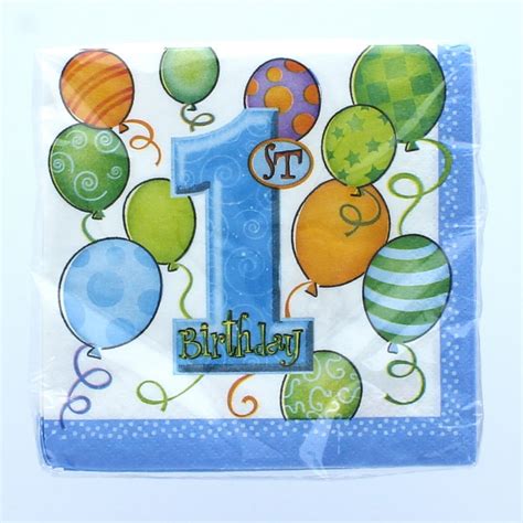 Blue Balloons 1st Birthday Beverage Napkins 16ct