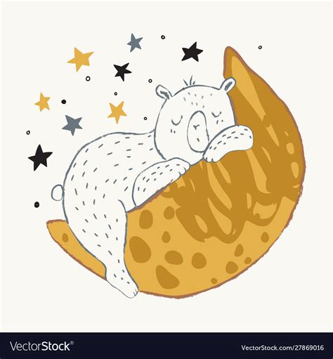 Cute Little Bear Sleeping On Crescent Moon Vector Image