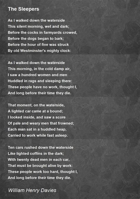 The Sleepers Poem By William Henry Davies Poem Hunter