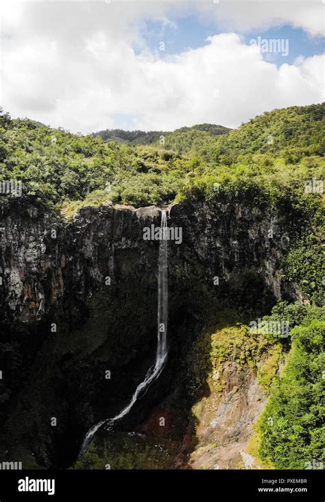 Aerial Top View Perspective Of Amazing 500 Feet Tall Waterfall In The