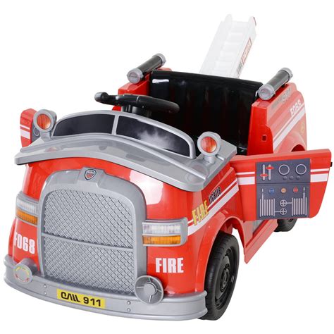 Aosom 6v Electric Ride On Fire Truck Vehicle For Kids With Remote