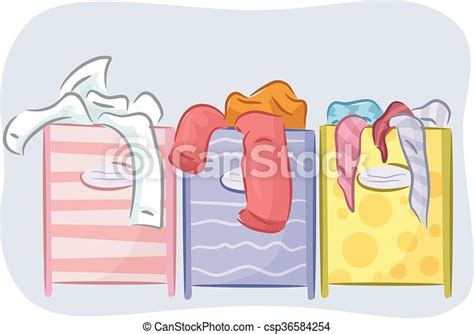 Laundry Hamper Sorter Illustration Featuring Different Colored Hampers