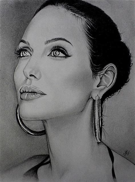 Angelina Jolie Portrait Drawing In Portrait Drawing Celebrity Portraits Drawing Black