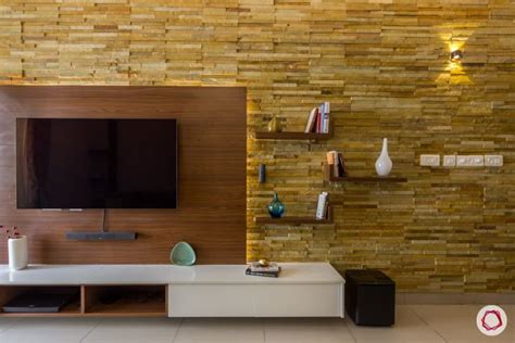 A 2bhk With A Unique Twist On Wooden Interiors Stone Wall Cladding