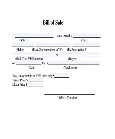 Free Printable Bill Of Sale For Atv
