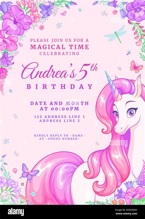 Cute Unicorn Background Design For Invitation For Whimsical Party Invites