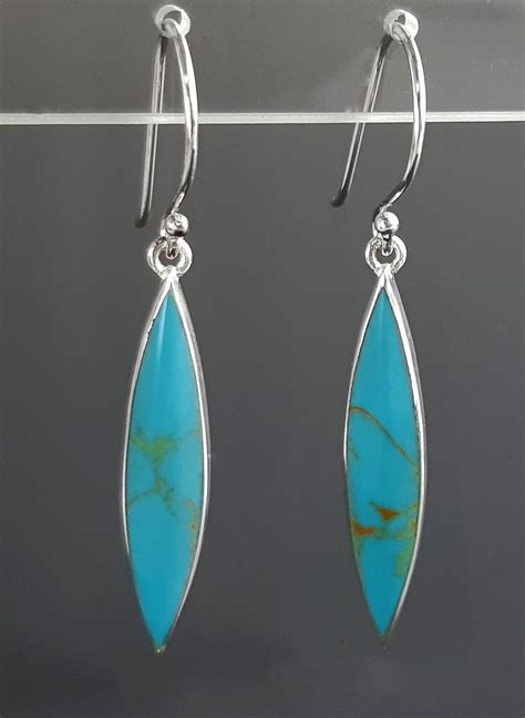 Turquoise Long Earrings Sterling Silver Hooks Earrings Dangle