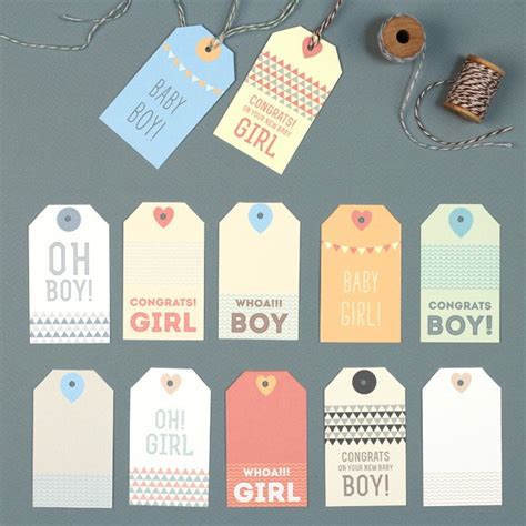 Create personalized gift tags and labels to tie around presents and favors. New Baby Gift Tags Printable by Basic Invite