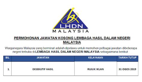 Rujuk contoh surat permohonan biasiswa mara seperti di bawah. Permohonan Jawatan Kosong Lembaga Hasil Dalam Negeri (LHDN ...